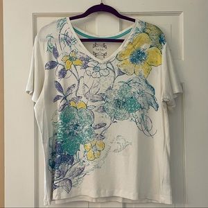 Nicole Miller Ivory Embellished V-Neck T-Shirt